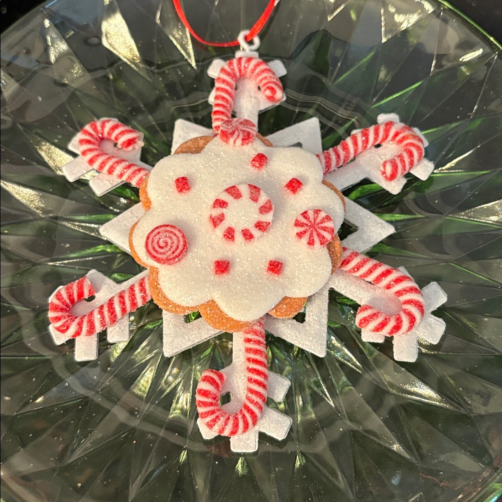 SET/3 Sugar Sparkle Candy Land Peppermint Gingerbread Star Snowflake Ornaments - Picture 3 of 6